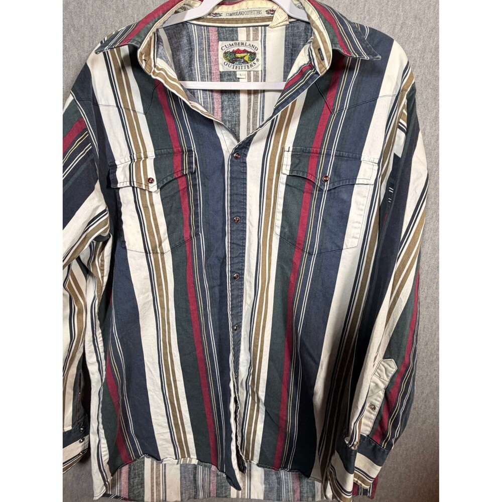 Cumberland Outfitters Men's Large L Striped Casual Button Down Western Shirt